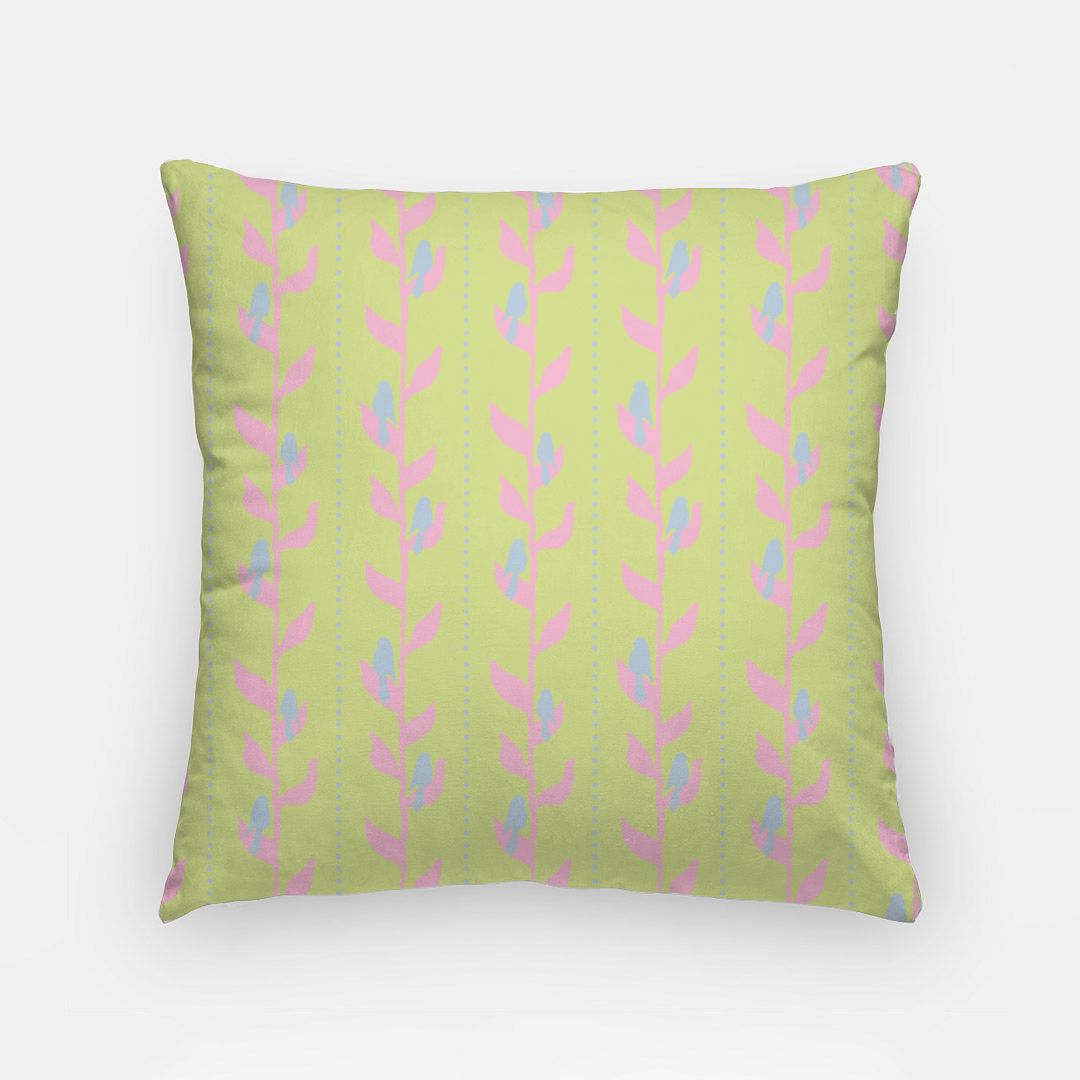 Bird Song Chartreuse Artisan Pillow Case 18 Inch