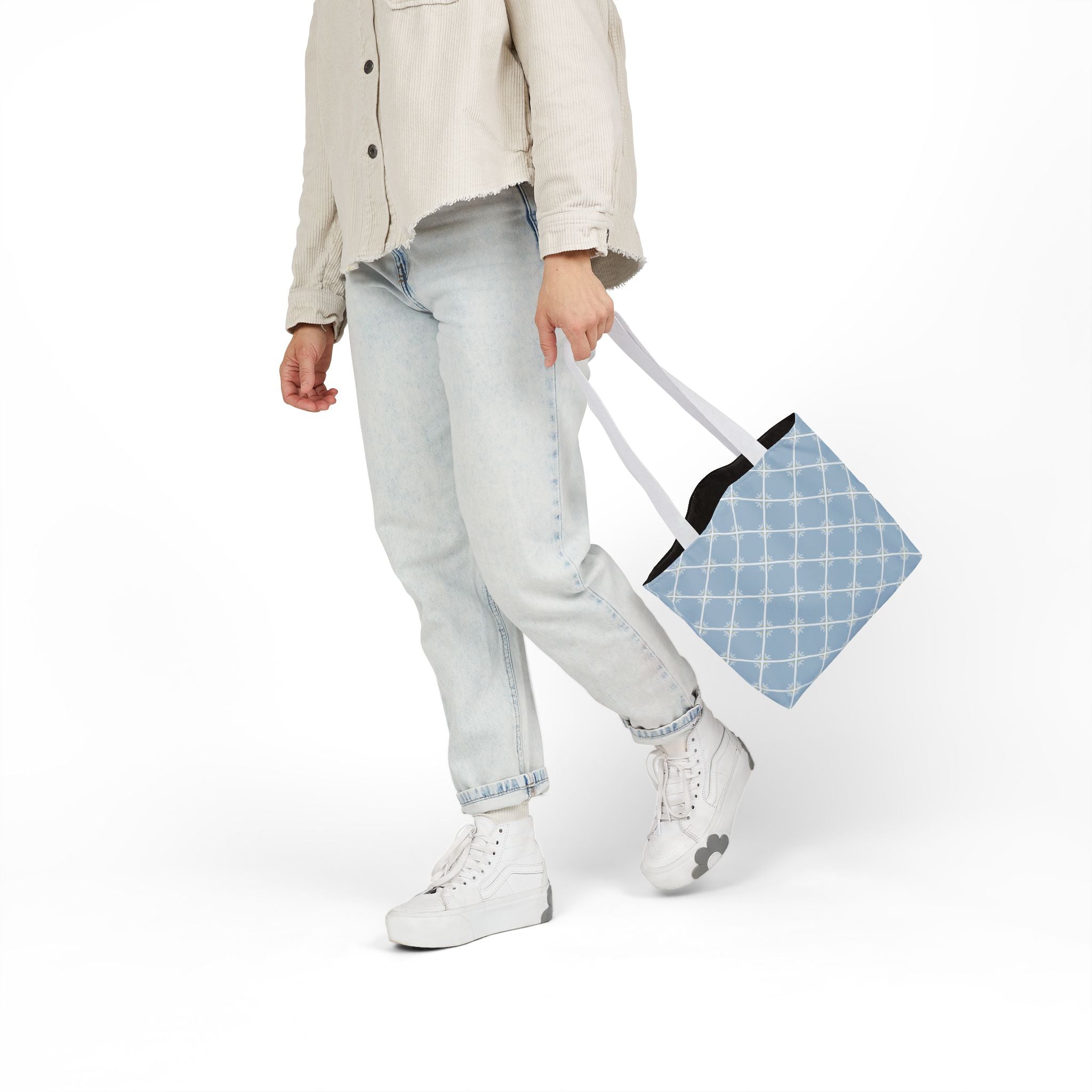 Blue Lattice Canvas Tote Bag - Reusable Beach & Market Tote