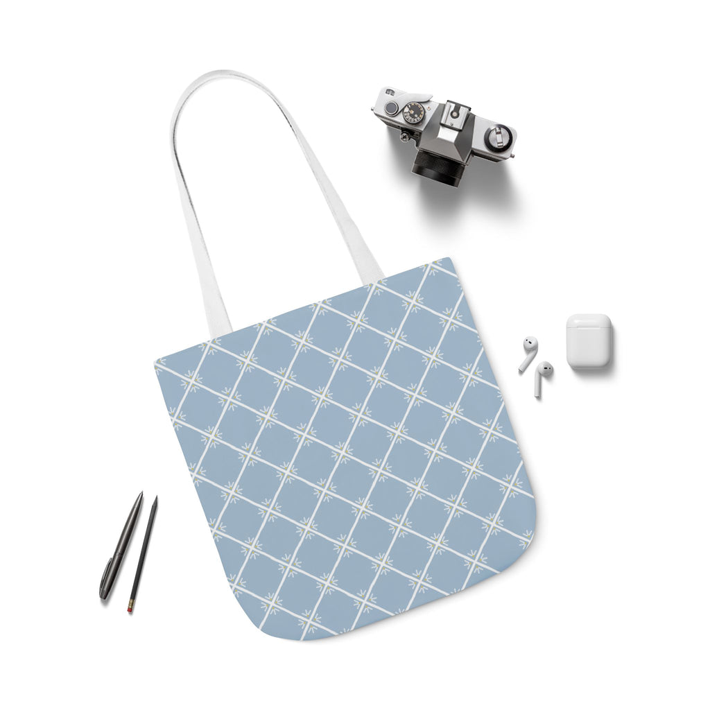 Blue Lattice Canvas Tote Bag - Reusable Beach & Market Tote