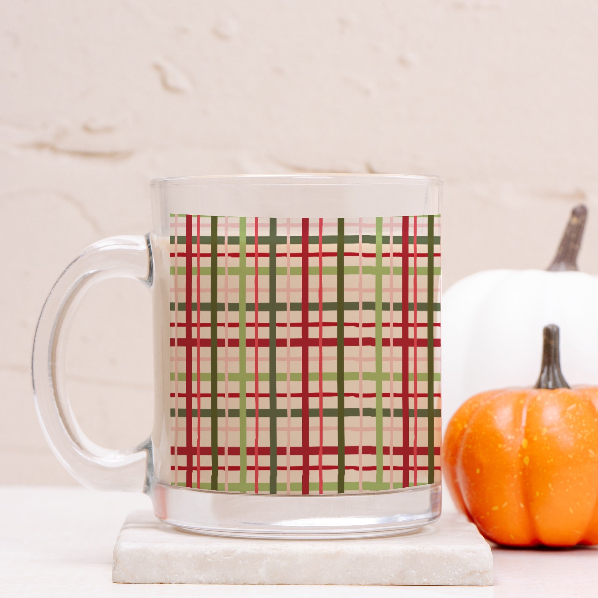 Christmas Plaid Clear Mug Glass