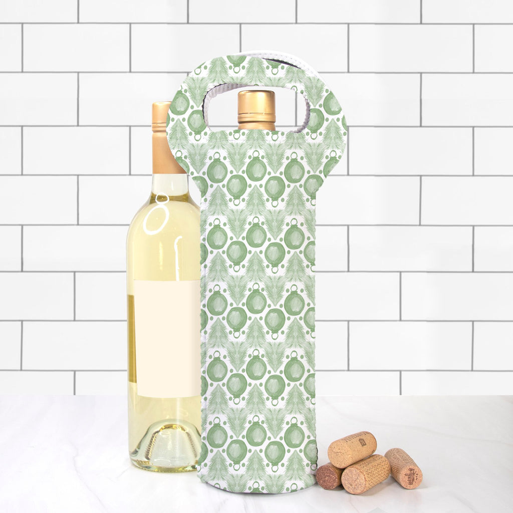 Holiday Cheer green/white Wine Tote