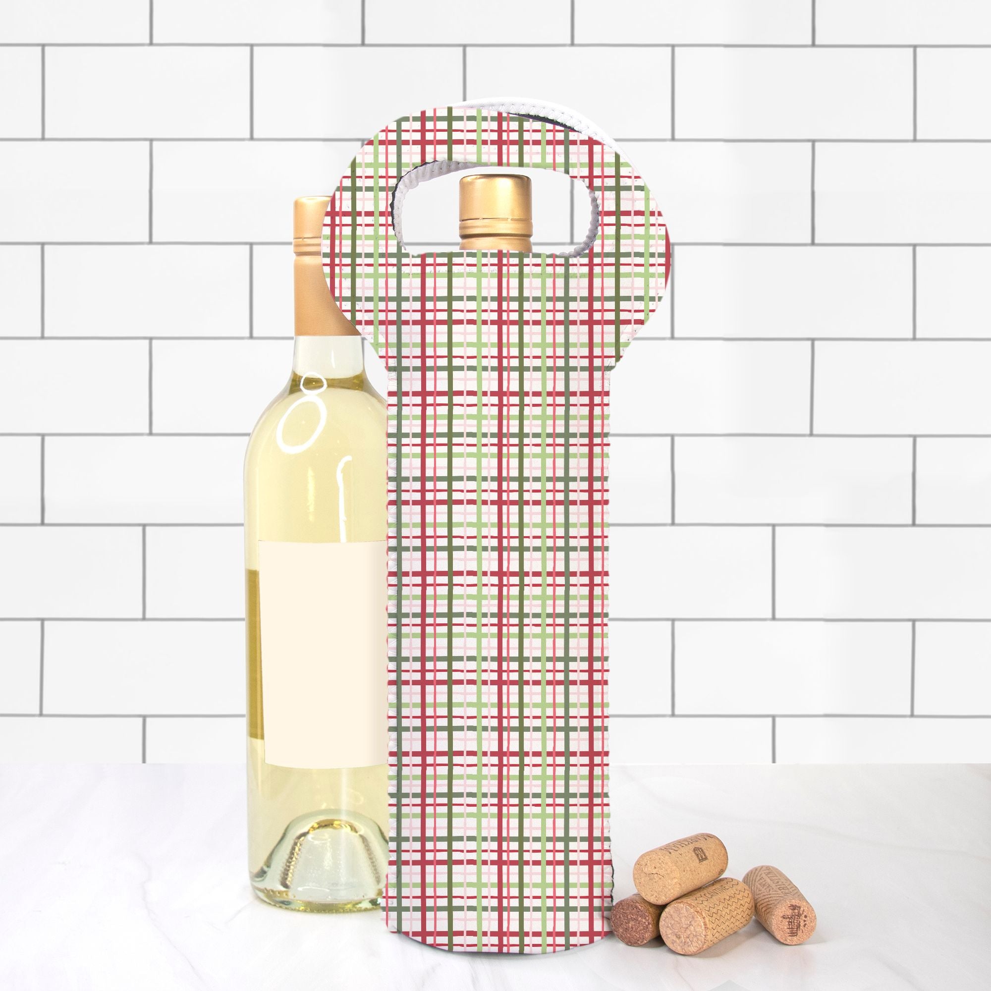 Jingle Plaid Wine Tote