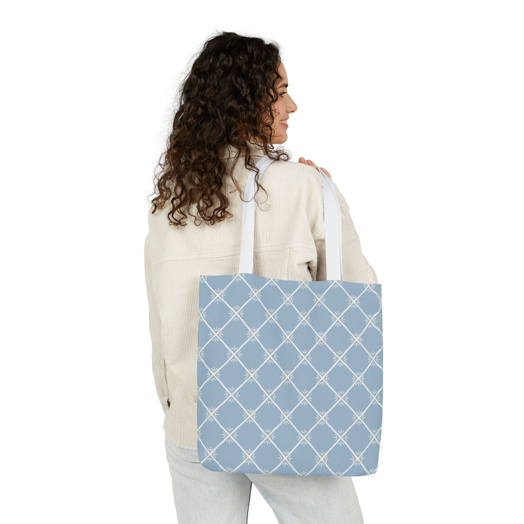 Blue Lattice Canvas Tote Bag - Reusable Beach & Market Tote