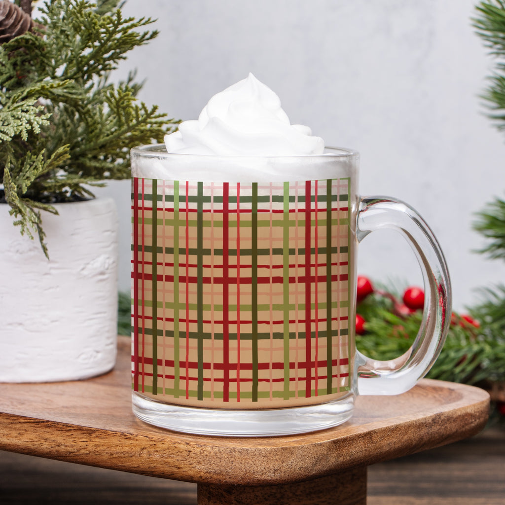 Christmas Plaid Clear Mug Glass
