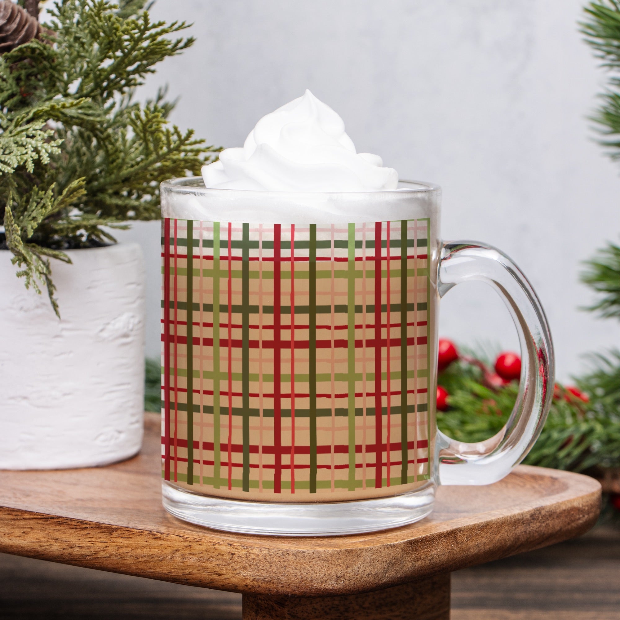 Christmas Plaid Clear Mug Glass