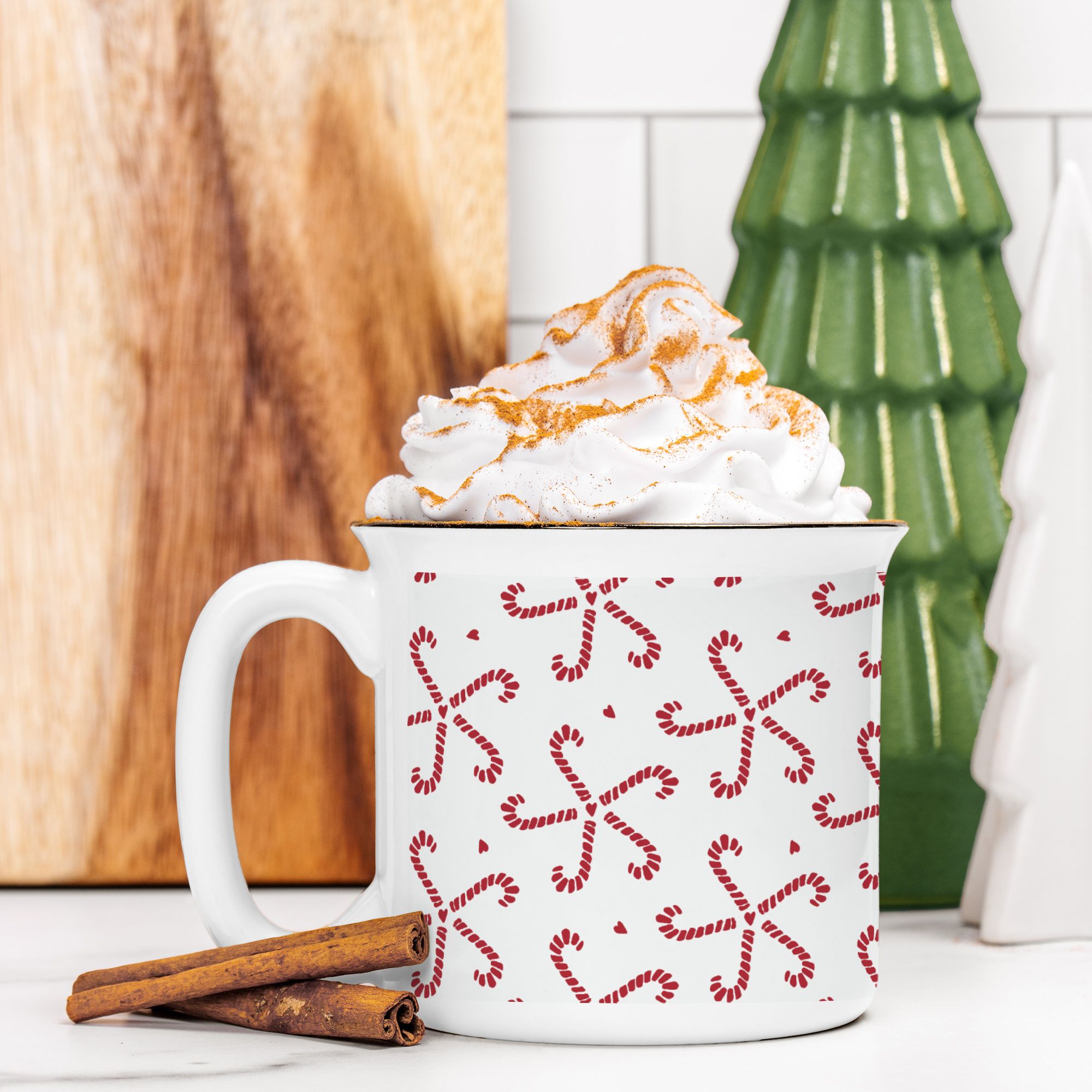 Candy Cane Ceramic Camp Mug White 13oz