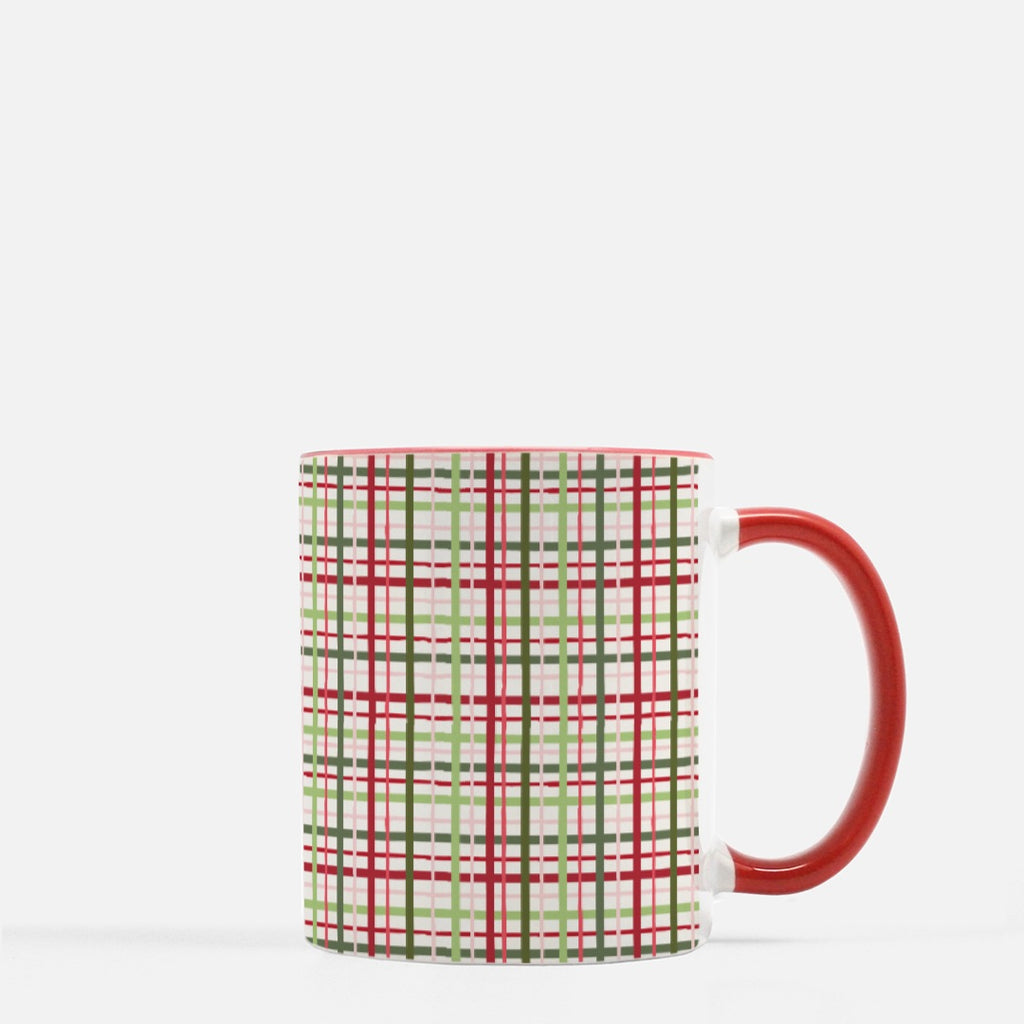 Cozy Plaid Mug w/ red handle 11 oz. (Red + White)