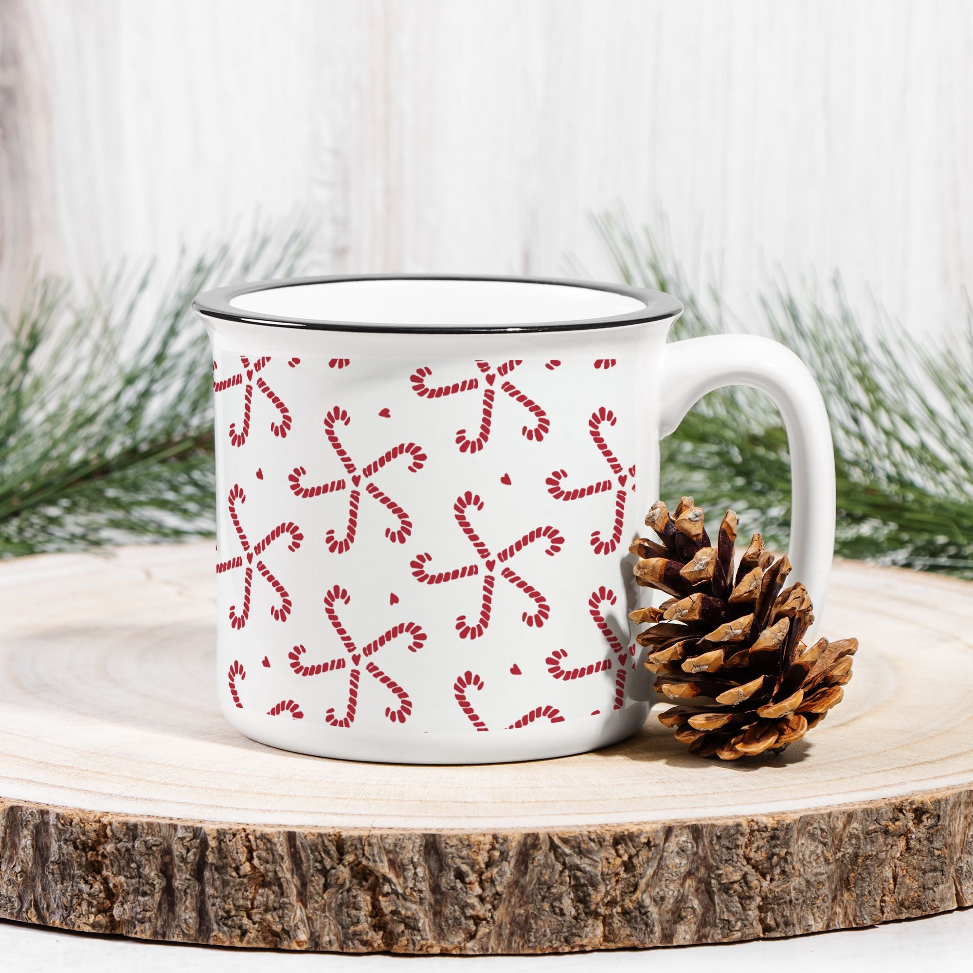 Candy Cane Ceramic Camp Mug White 13oz