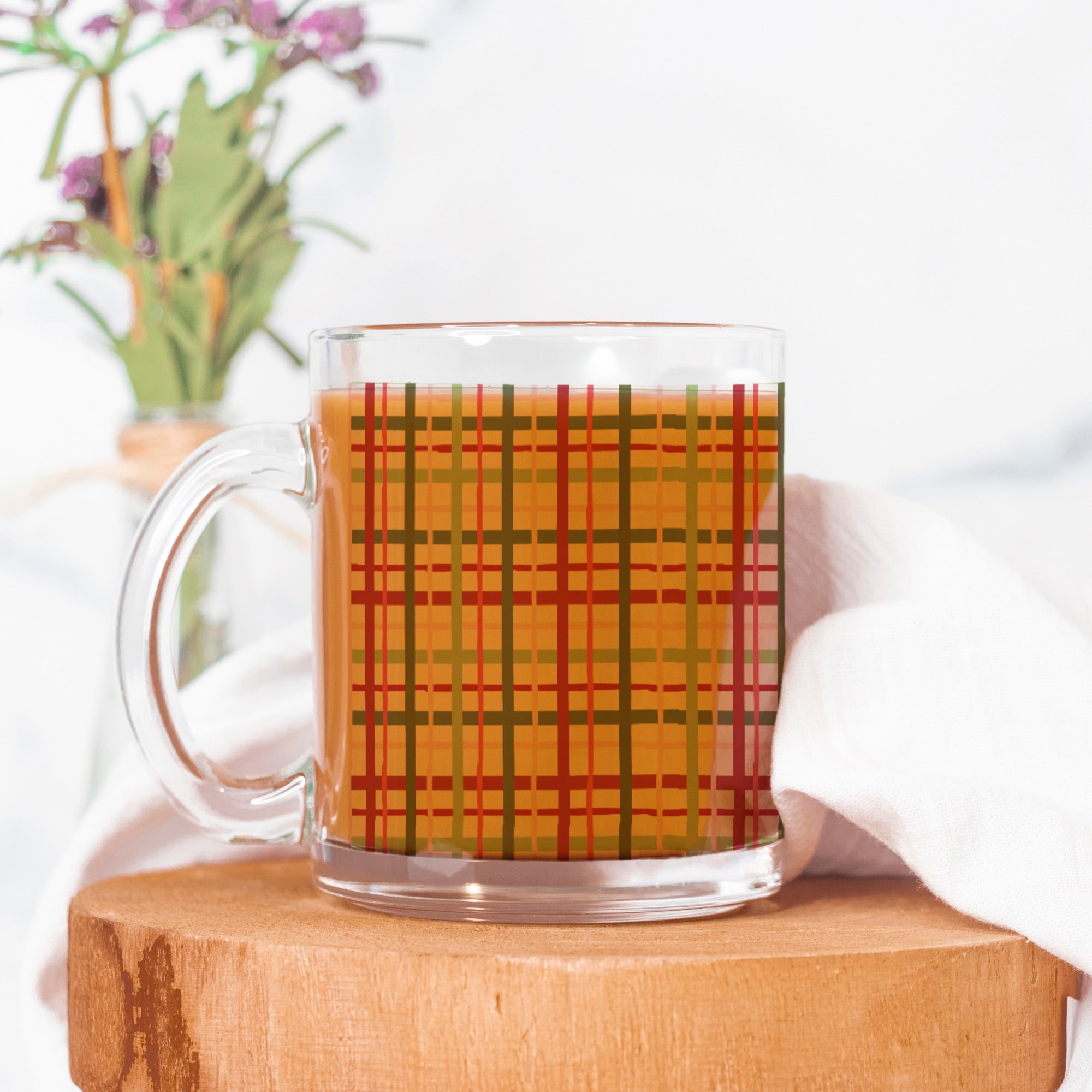 Christmas Plaid Clear Mug Glass