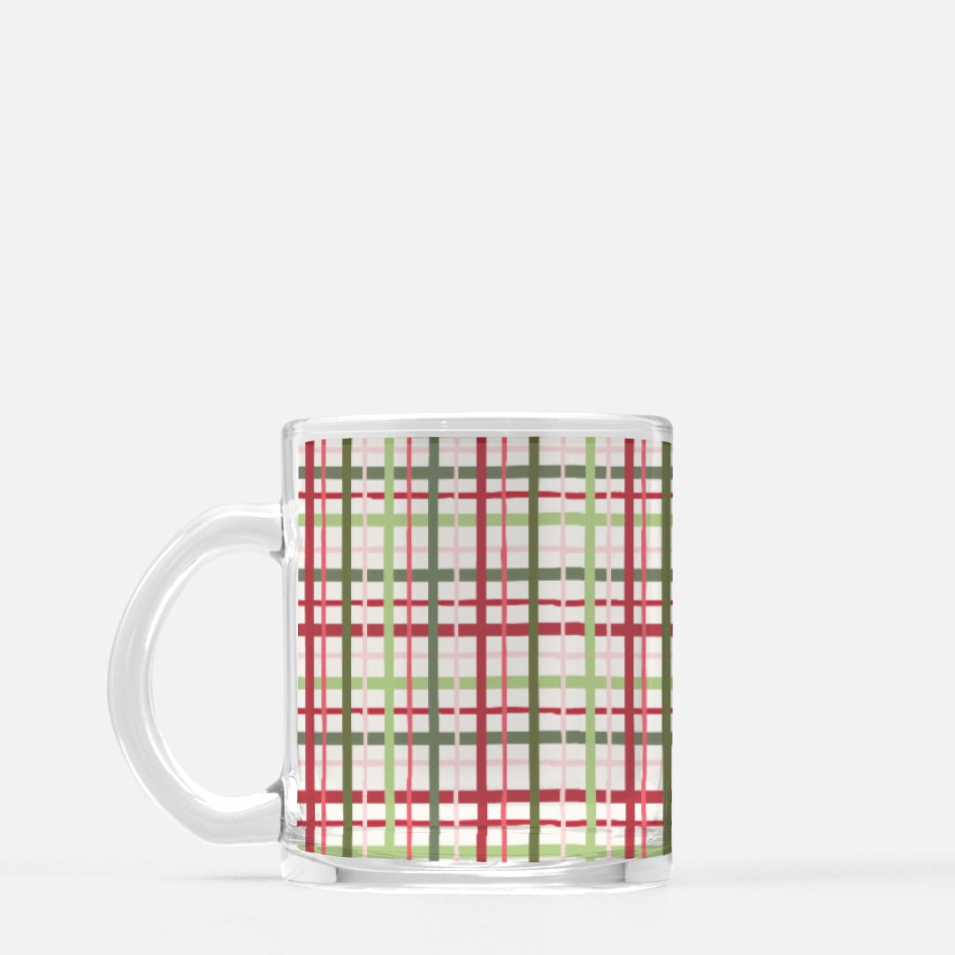 Christmas Plaid Clear Mug Glass
