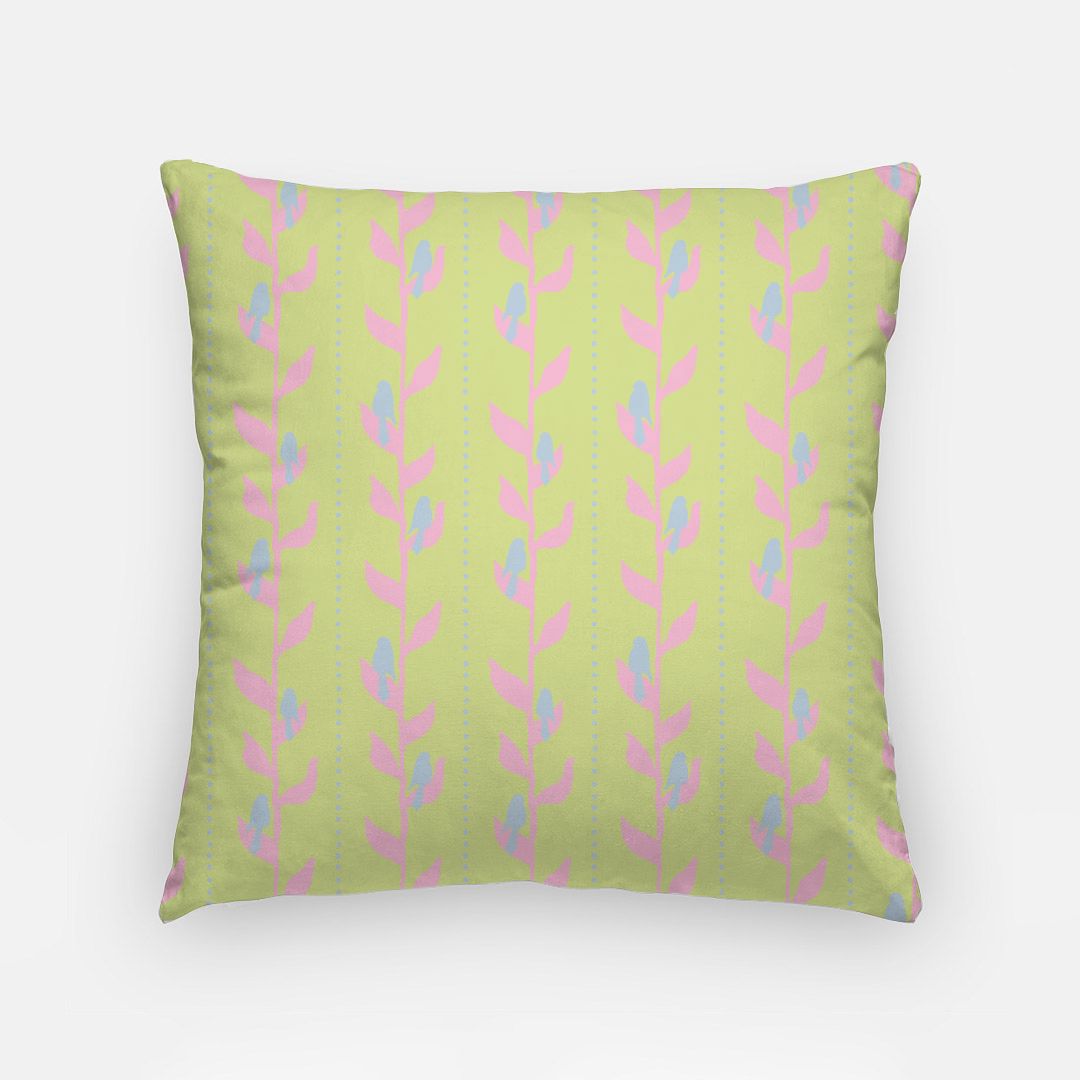 Bird Song Chartreuse Artisan Pillow Case 18 Inch