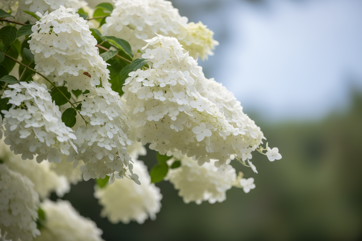 white hydrangeas flowing in the wind
